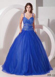 Straps Ruching and Sequins Quinceanera Gowns in Blue near Sheboygan