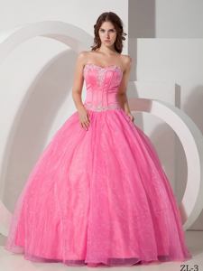 Modernistic Appliques Decorated Quinceanera Dress in Rose Pink in Ripon