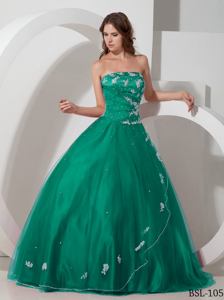 Classy Appliqued and Beaded Decorated Strapless Dresses For Quinceanera