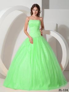 Strapless Beaded Decorated Spring Green Dress for Quince in Rhinelander
