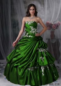 Dark Green Strapless Sweet 15 Dresses with Embroidery in Moran WY