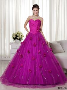 A-line Sweetheart Brush Train Quinceanera Gowns with Handle Flowers