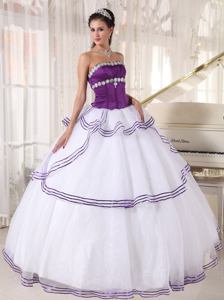 Purple and White Beaded Decorated Dress For Quinceanera in Cheyenne WY