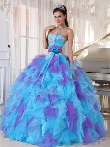 Flowers Appliques and Ruffles Multi-color Dress for Quince near Casper WY