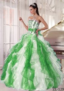 Flowers Appliqued and Ruffled Multi-color Quinceaneras Dress near Philippi
