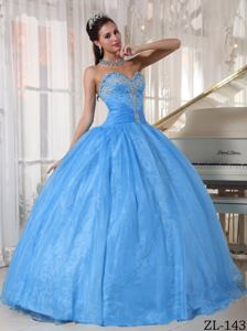 Baby Blue Beading and Ruching Decorated Quinceanera Dresses near Daniels