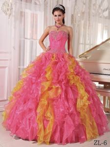 Multi-color Beaded and Ruffled Dress For Quinceanera near Williamstown