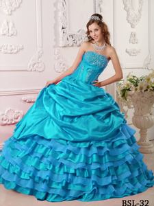 Aqua Blue Ruffled Layers and Beading Quinceanera Gown Dress in Glenville