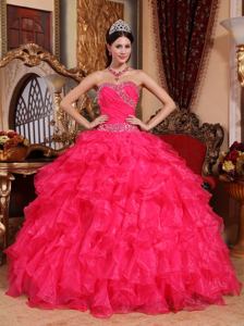 Ruffles Ruching and Beading Quinceanera Dresses in Red near Princeton