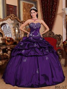 Chic Embroidery and Pick Ups Purple Sweet Sixteen Quinceanera Dresses