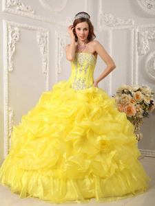 Wonderful Pick Ups Quinceanera Gowns in Yellow with Beaded Appliques