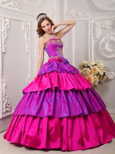 Multi-color Appliques and Bowknot Layers Dress For Quinceanera in Beloit