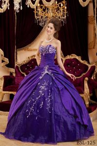 Purples Ruche and Appliques Decorated Dress For Quinceanera in Marysville