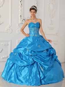 Aqua Blue Ruche Embroidery and Pick Ups Sweet 16 Dresses in Gig Harbor