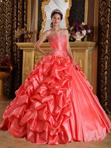 2013 Hot Watermelon Red Sweetheart Embroidery and Beading Quince Dress