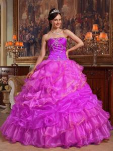 Cheap Fuchsia Sweetheart Organza Beading Sweet Sixteen Dresses in Waco