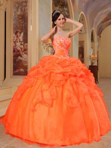 Sweetheart Orange Red Organza Appliques Quinceanera Dress in San Marcos