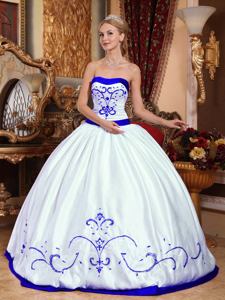 Best White Strapless Embroidery Satin Quinceanera Dress in Round Rock TX