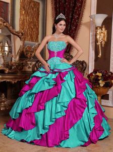 Strapless Colorful Taffeta Embroidery Quinceanera Gown Floor-length in Richardson
