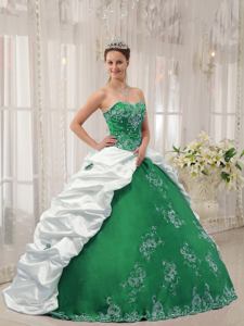 Green and White Sweetheart Embroidery and Pick-ups 2013 Quinceanera Dress
