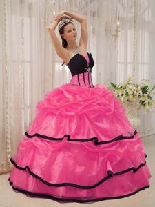 Pink and Black Strapless Beading and Sweet 16 Dress in Grand Prairie TX