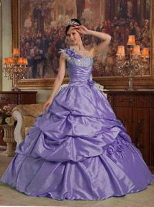 Purple One Shoulder Flowers and Beading Taffeta Quinceanera Dress in Dallas