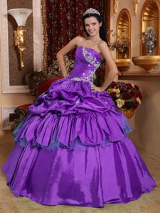 Strapless Appliques and Pick-ups Purple Quinceanera Dress in College Station