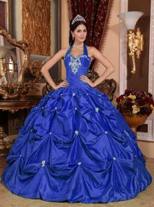 Recommended Blue Halter Top Appliques Quinceanera Dress in Abilene TX