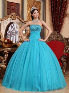 Discounted Strapless Embroidery and Beading Aqua Blue Dress for Sweet 15