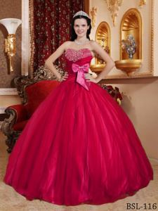 Simple Beaded and Ruched Red Sweetheart Quinceanera Ball Gown in Nashville