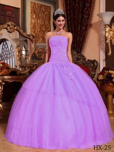 Strapless Lilac Tulle Appliques and Beading Quinceanera Dress in Murfreesboro