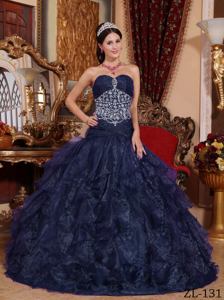 Navy Blue A-line Sweetheart Organza Beaded Sixteen Dresses in Johnson City