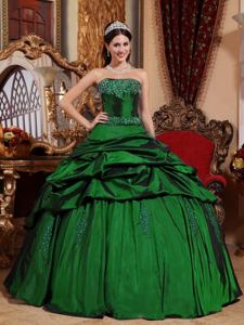 Strapless Beading and Pick-ups Hunter Green Quinceanera Dress in Greenville