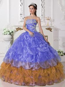 Long Colorful Strapless Organza Appliques Quinceanera Dress in Columbia SC