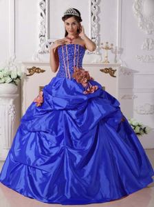 Blue Strapless Beading and Hand Made Flowers Quinceanera Dress in Clemson