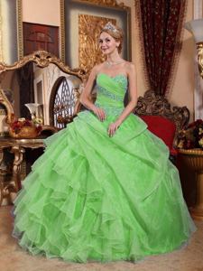 Lovely Spring Green Sweetheart Appliques and Ruching Quinceanera Ball Gown