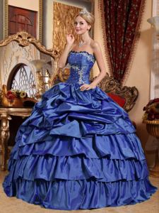 Strapless Appliques and Pick-ups Blue Quinceanera Gown in Hilton Head Island