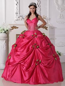 Spaghetti Straps Hot Pink Beading Dress For Quinceanera Floor-length in Clemson