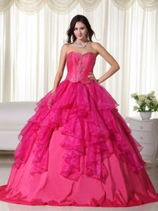 2013 Hot Pink Ball Gown Sweetheart Organza Embroidery Quinceanera Dress