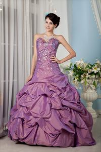 Lilac A-line Sweetheart Floor-length Taffeta Sweet Sixteen Dresses with Sequins