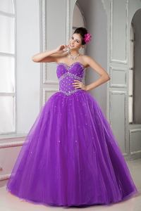 Purple A-line Sweetheart Tulle with Beading Dress For Quinceanera in Waltham