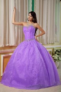 Purple Ball Gown Sweetheart Organza Beading Sweet 16 Dresses in Somerville