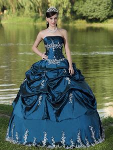 Custom Made Blue Dress For Quinceanera with Appliques in Quincy MA