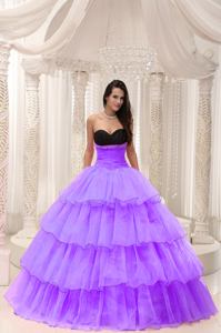 Purple Sweetheart Beaded and Layers Quinceanera Dress in Taffeta and Organza
