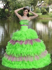Beaded Bust Sequins Organza Multi-color Strapless Sweet Sixteen Dresses