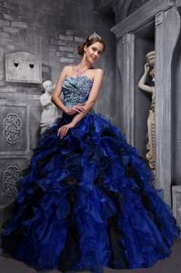 Blue Sweetheart Zebra and Organza Ruffles and Beading Quinceanera Dress