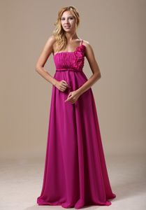 Modest Flowers One Shoulder Fuchsia Brush Quince Damas Dress with Ruche
