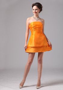 Lovely Orange Strapless Mini-length Quinceanera Dama Dresses with Two Layers