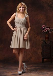 Zipper-up Knee-length Grey Ruched Dama Quinceanera Dresses with Straps