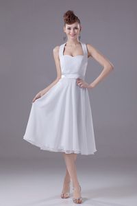 Simple Halter Tea-length White Chiffon Dama Quinceanera Dress in Chicago